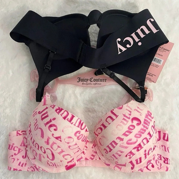 Juicy Couture Pink Logo Print & Black Push-Up Bra Set NWT Size 38C - Picture 5 of 5